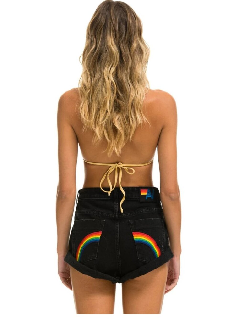 Aviator Nation Vintage Black Rainbow High-Rise Shorts
